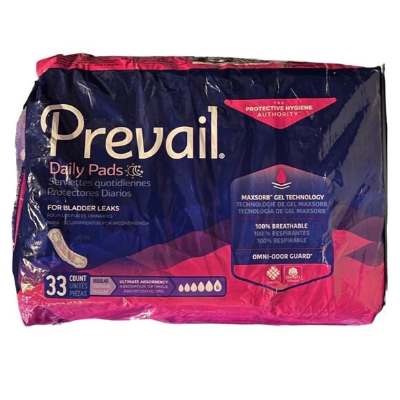 Prevail Daily Pads For Bladder Leaks 33 Count Regular Omni-Odor Guard MaxSorb Ge - Picture 3 of 4